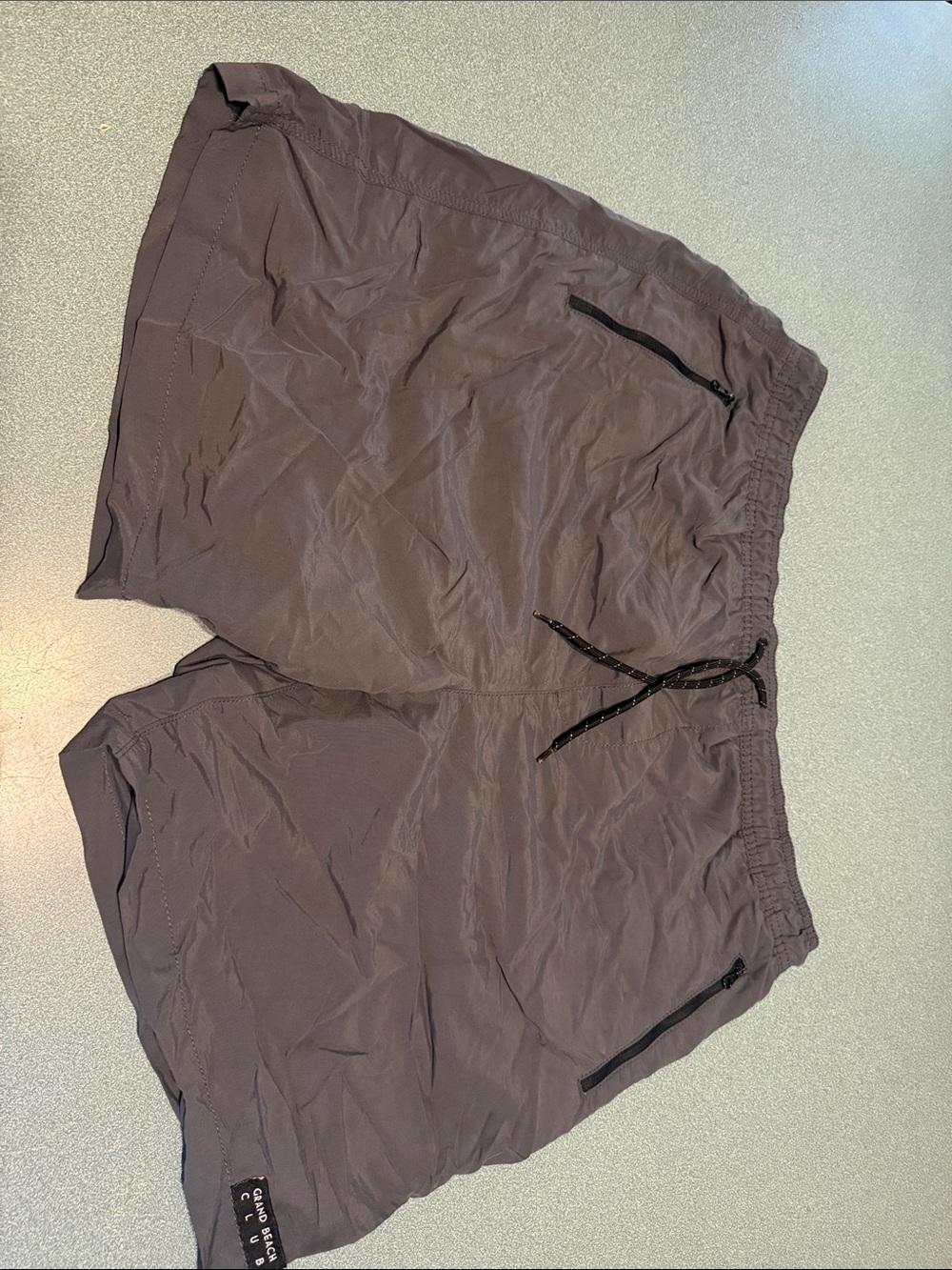 3XL Warehouse One Grand Beach Club Men's Swim Drawstring Shorts in Dark Gray